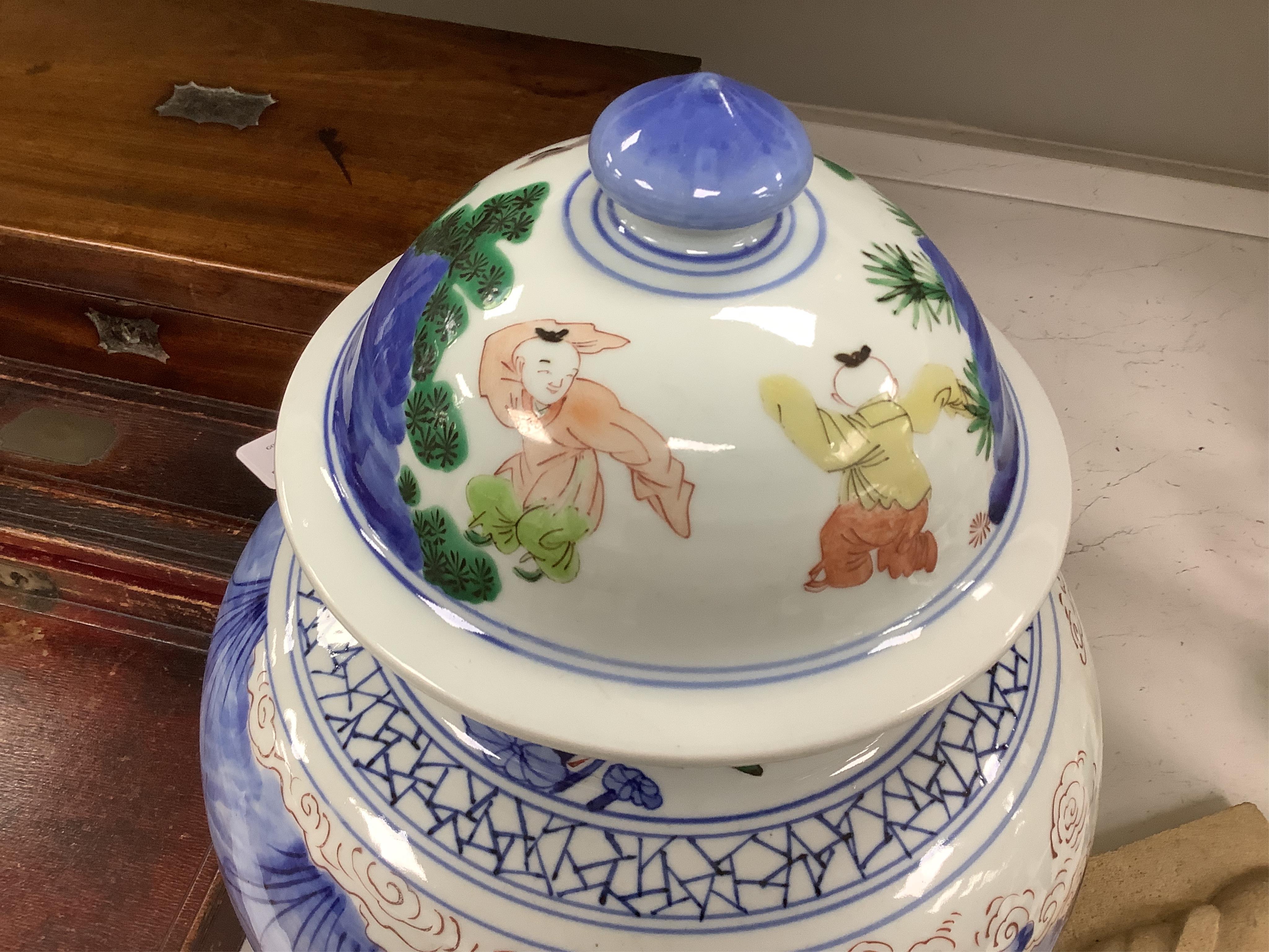 A Chinese famille verte baluster jar and cover, 42cm
